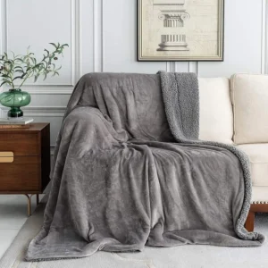 Micromink Sherpa Blanket – Reversible Flannel & Sherpa, Super Soft All-Season Blanket for AC, Summer & Winter (Double, 220×228 cm, Silver Grey)