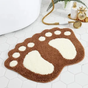 Cute Footprint Microfiber Bath Mat - Non-Slip, Water Absorbent & Quick-Dry Bathroom Rug (Brown)