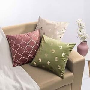 Decorative Gold Foil Printed Cushion Cover Set of 3 _ Front Cotton Velvet Pillow Covers _ Cushion Covers for Sofa, Living Room, Couches, Chairs, Beds _ 16inch x 16inch _ Festive Flair