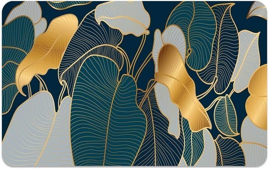 Non-Slip Textured Bathroom Mat (60x40 cm) - Water Absorbent Thin Square Shower Rug for Home (Green Plant Leaf Design) - Image 2