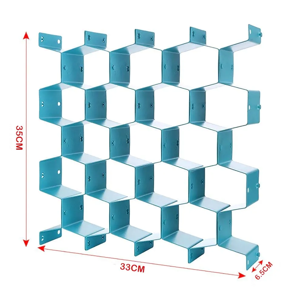 Plastic Honeycomb Drawer Organizer for Underwear, Socks & Innerwear | 16 Straps, 38 Compartments | Adjustable Closet Divider | Blue | Made in India - Image 5