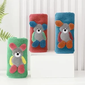 Microfiber Kids Bath Towels-Quick Drying Towels for Unisex Kids-Teddy Bear Print Baby Towel for Boys and Girls-70 x 140 Cms (Pack of 1,Red)