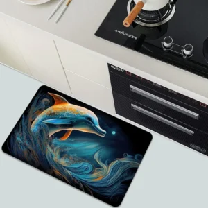 3D High Pile Non-Slip Bathroom Mat - Water Absorbent Rubber Shower Rug for Kitchen & Home (Dolphin Design)