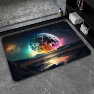 3D High Pile Non-Slip Bathroom Mat - Water Absorbent Rubber Shower Rug for Kitchen & Home (Full Moon Design)