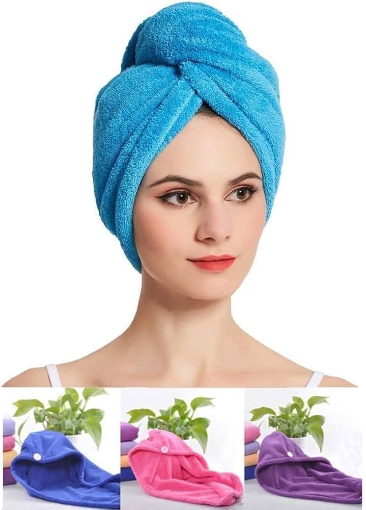 Hair Towel Wrap Absorbent Towel Hair-Drying Bathrobe Magic Hair Wrap Towel Super Quick-Drying Microfiber 500 GSM Bath Towel Hair Dry Cap Salon Towel-Multicolor (Pack of 02) - Image 3
