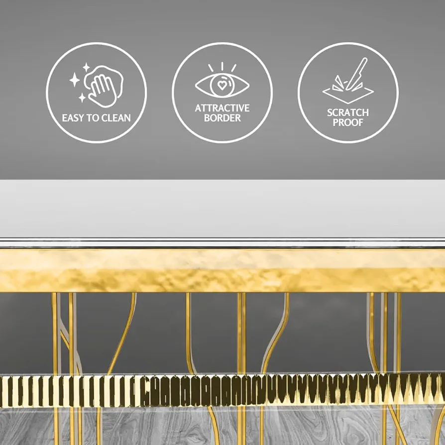 Modern Transparent PVC Table Cover – Waterproof & Durable, Crystal Gold Border, 60x90 Inch - Image 3