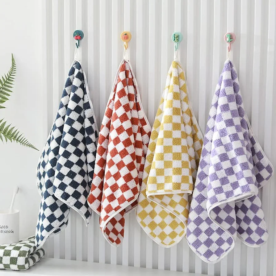 Microfiber Soft & Fuffy Hand Towel 400 GSM with Hanging Loop | Soft, Highly Absorbent & Fast Dry | Perfect for Home, Pool & Gym | (75x35cm) (Chess_Multi, Set of 2)