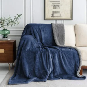 Micromink Sherpa Blanket – Reversible Flannel & Sherpa, Super Soft & Warm for AC, Summer & Winter Use (Single, 150×228 cm, Blue & Grey)