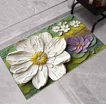 Oval Non-Slip Rubber Bath Mat Set (Pack of 2) - Super Absorbent, Quick-Dry & Washable Thin Rug for Bathroom (Green Rose) - Image 4