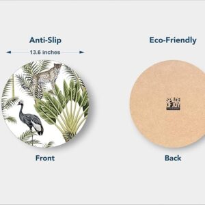 Vintage Botany Design Premium Printed MDF Wooden Dining Tablemat, Heat-Water Resistant Round Placemats Set of 4 Pieces