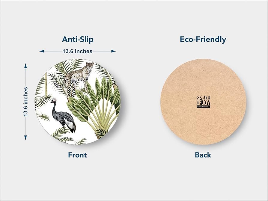 Vintage Botany Design Premium Printed MDF Wooden Dining Tablemat, Heat-Water Resistant Round Placemats Set of 4 Pieces
