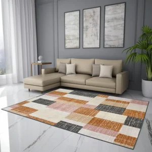 Rust-Colored Indoor Area Rug – 5x7 ft, Non-Slip, Machine Washable, for Living Room, Bedroom & Office