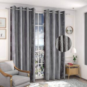 Curtains for Door 7 Feet Long Door Window Curtain Premium Polyester Punch Parda Latest Modern Parde for Living Room Bedroom Home Screens Eyelet Ring (Grey, 2Pc)