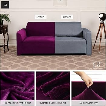 Velvet Sofa Cover 3 Seater and 2 Seater Fully Covered Universal 5 Seater Sofa Cover Non-Slip Sticky Elastic Stretchable Sofa Set Slipcover Protector for (3+1+1 Seater), Wine - Image 5