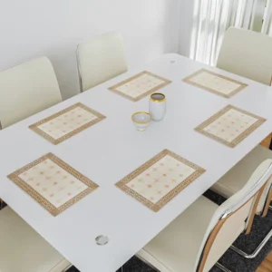 6-Piece Dining Table Placemat Set | Flower Maiva Design | PVC Table Mats for Kitchen & Dining | Cream | 44x30 cm
