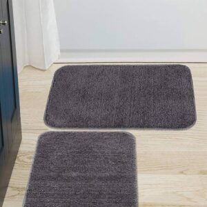 Rectangular Microfiber Anti-Skid Bath Mat Set (35x50 cm, Pack of 2) - Grey