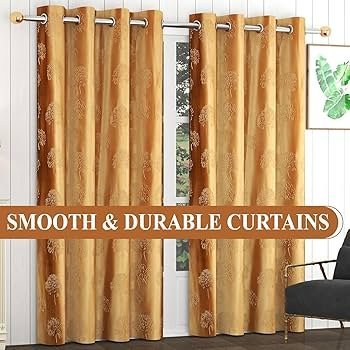 Botanical Opaque Window Curtains 6 Feet Long High Tenacity Yarn Polyester Punch Curtains, Screens for Home Office Prada for Living Room Bedroom Dust Repellent (Golden, 2pc, Grommet) - Image 6