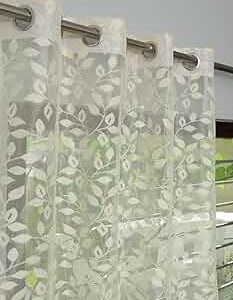 Semi Transparent Door Semi Sheer Grommet Curtains 7 Feet Set of 2, Cream