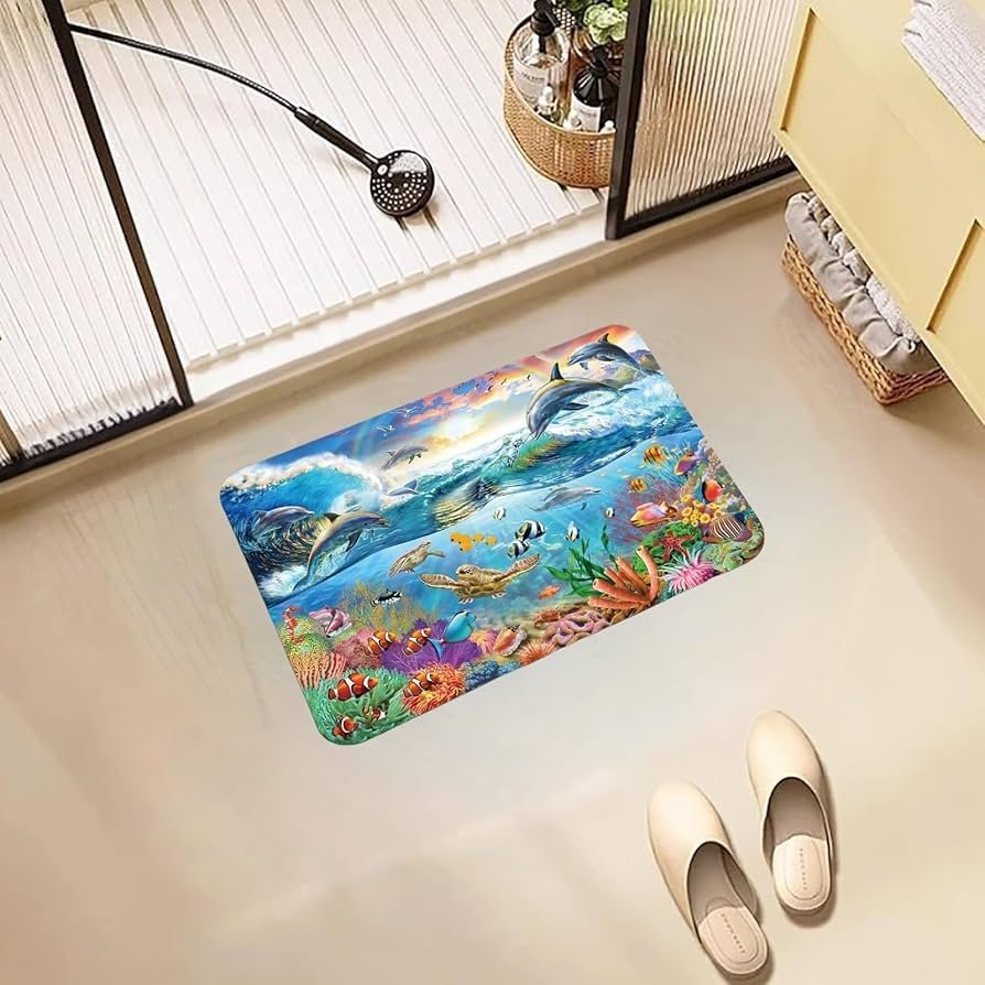3D High Pile Non-Slip Bathroom Mat - Water Absorbent Rubber Shower Rug for Kitchen & Home (Coraline Design)