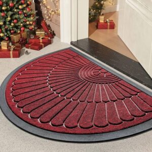 Semi Circular Door Mats for Home, Premium Rubber Doormat, Anti Skid Mat for Bathroom Floor, Waterproof Non Slip Mat for Bathroom [Color Red, Size 45x75 cm]