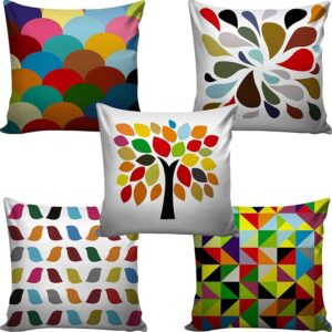 C:Set Of 5 Multi Colored Decorative Hand Made Jute Throw-Pillow Cushion Covers - Cc24 - (16 Inch X 16 Inch)