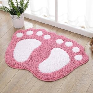 Cute Footprint Microfiber Bath Mat - Non-Slip, Water Absorbent & Quick-Dry Bathroom Rug (Pink)