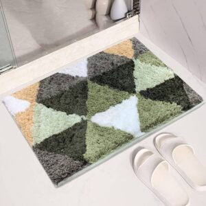 Super Soft Anti-Skid Bath Mat (40x60 cm) - Washable & Water Absorbent Floor Mat (Canada Triangle, Green)