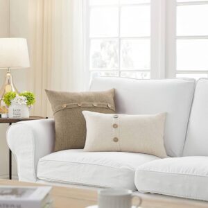 Jute Square Cushion Cover with Buttons Throw Pillow Cover for Living Room Couch Diwan Sofa, Modern 16 x 16 Inches - 40 x 40 cm (Color - Light Umber)(Set of 2 Pieces)