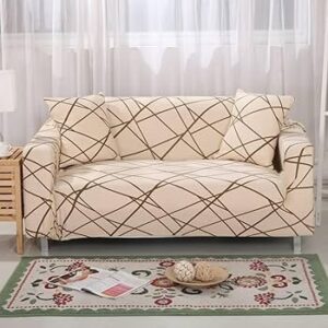 3 Piece Sofa Covers Couch Slipcover Stretch Elastic Sofa Couch Furniture Protector 1 Three Seater 2 One Seater Sofa Cover (3+1+1 Seater, Beige Line)