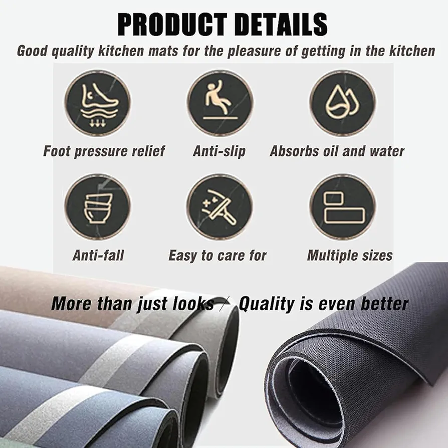 Set of 2 Anti-Fatigue Memory Foam Kitchen & Floor Mats | Waterproof Cushioned Rugs for Cooking, Sink, Office & Balcony (120x40 cm & 60x40 cm) - Image 7