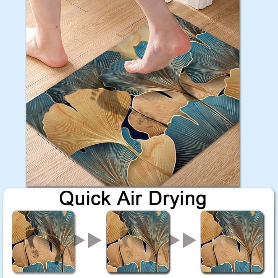 Non-Slip Textured Bathroom Mat (60x40 cm) - Water Absorbent Thin Square Shower Rug for Home (Gold Leaf Design) - Image 5