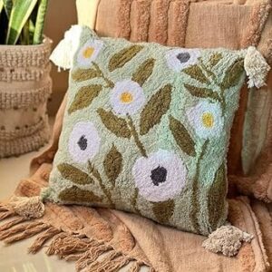 Tufted Pillow Cover _ Boho Cushion Cover Soft _ 18 x 18 inches _ Perfect for Room Decor _ 100_ Cotton _ Home Decor _