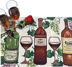 Wine Theme Eco-Friendly Cotton Dining Table mats – Reusable, Machine Washable, Everyday Use Multicolor Rectangular Placemats, Set of 4 (33x47 cm)
