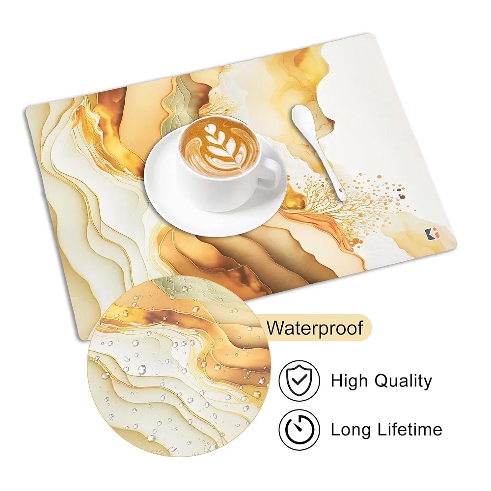 12-Piece Wipeable & Reusable PVC Placemats | Marble Print Cream & Gold | Dining Table Food Mats for Home, Bedroom & Kitchen - Image 3