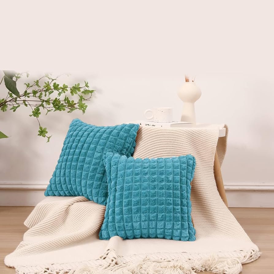 Cushion Covers, Faux Fur, Plush, Soft, Fluffy, Decorative, Modern Decoration for Living Room, Sofa, Car, Bedroom, Decor, Home, Office 16 x 16 Inches (Blue, 40 x 40 cm) - Image 2