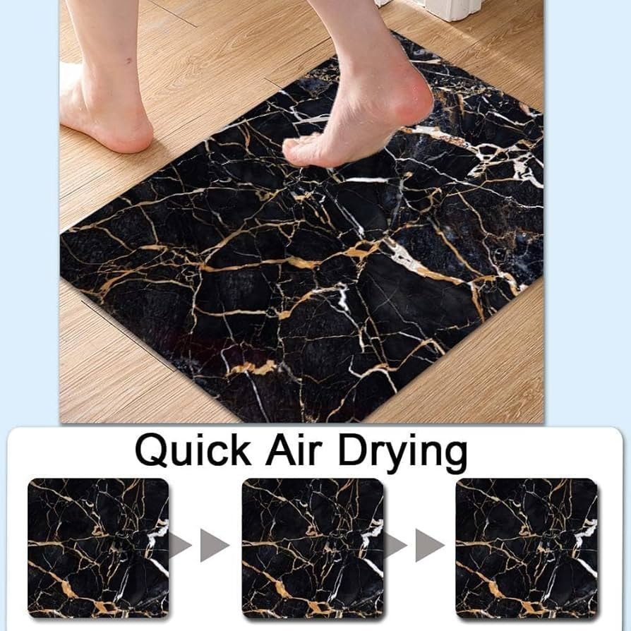 3D Non-Slip Textured Bathroom Mat (60x40 cm) - Water Absorbent Thin Square Shower Rug for Home & Kitchen (Black Marble) - Image 4