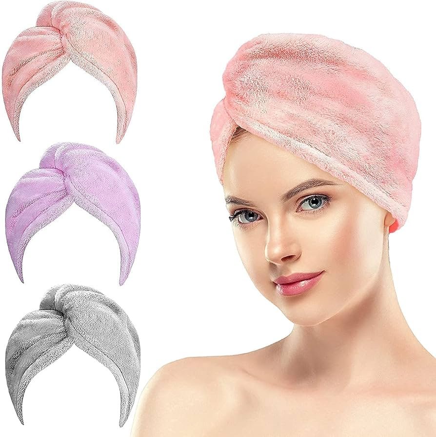 Hair Towel Wrap Absorbent Towel Hair-Drying Bathrobe Magic Hair Wrap Towel Super Quick-Drying Microfiber 500 GSM Bath Towel Hair Dry Cap Salon Towel-Multicolor (Pack of 02) - Image 5