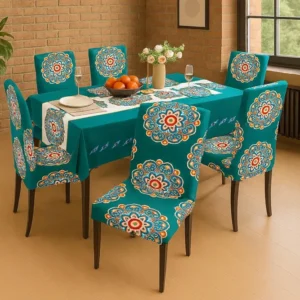 Dinning Chair Cover With Table Covers (Dark Green)