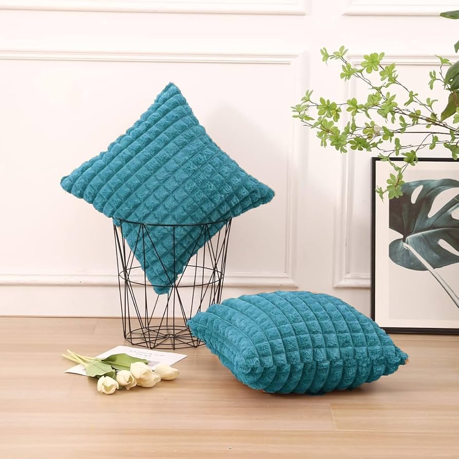 Cushion Covers, Faux Fur, Plush, Soft, Fluffy, Decorative, Modern Decoration for Living Room, Sofa, Car, Bedroom, Decor, Home, Office 16 x 16 Inches (Blue, 40 x 40 cm) - Image 4