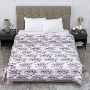 300 Tc Cotton Reversible Double Bed Dohar with Silk Border Soft-Lightweight Blanket -Double (90 X 100) Inches,Boho Mink Floral