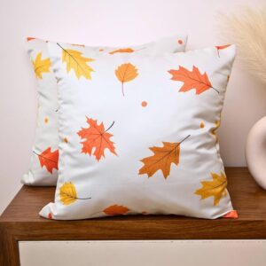 Satin Cushion Cover 16x16 Inches – Maple Melody | Modern Leaf Print with Zipper Closure