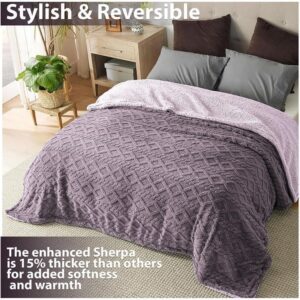 Luxurious Super Soft Fluffy Cozy Fuzzy Warm Reversible Double Bed Blanket for Winter 500GSM Blanket-Quilt Rajaai - Color- Levender, 230 x 220 Cm, Weight- 3kg _