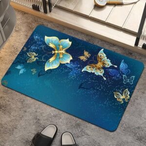 Non-Slip Textured Bathroom Mat (60x40 cm) - Water Absorbent Thin Square Shower Rug for Home (Butterfly Design)