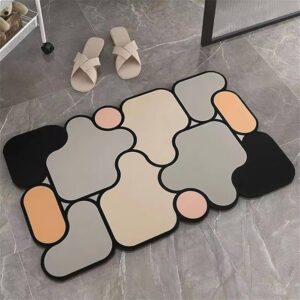 Rectangular Memory Foam Bath Mat - Water Absorbent & Anti-Slip Shower Rug for Kitchen and Entrance (Design 9)