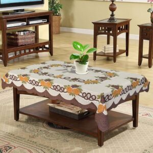 Flower Printed Cotton 4 Seater Center Rectangular Table Cover,40_X60_ (Cream & Brown)