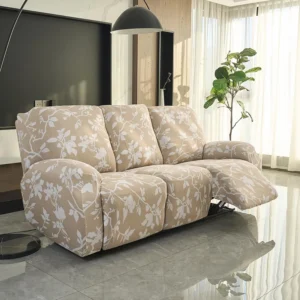 Premium 8-Piece Recliner Sofa Slipcover | Buff Brown Silhouette Floral | Stretchable, Anti-Slip & Washable