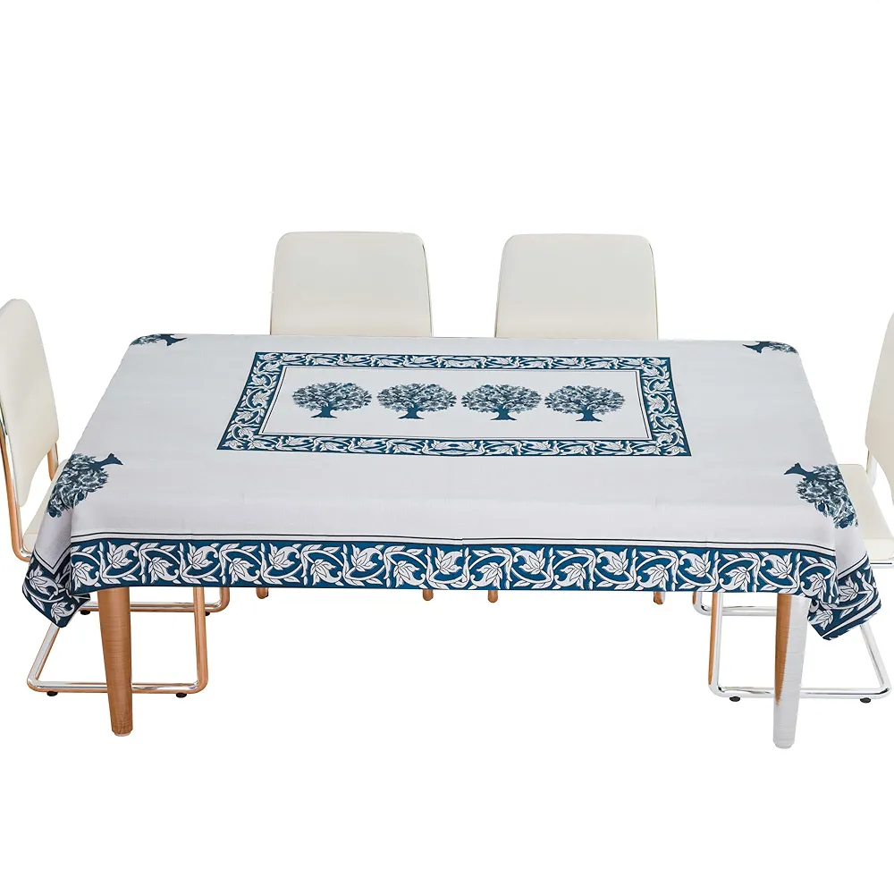 Blue Tree Floral Cotton Dining Table Cover – 6-Seater, 60x90 Inch, Multicolor - Image 2