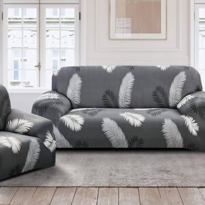 Dark Grey Fern Polyester Sofa Cover – Stretch Fit, Universal 3+1+1 Seater, Modern Style