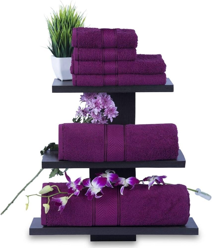 Premium Elegance 100_ Cotton-Soft-Highly Absorbent - 450 GSM - (Pack of 6 Family Towel Set, Cheer Wine)