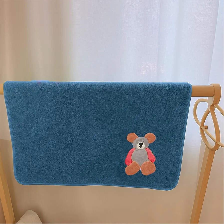 Microfiber Kids Bath Towel-Quick Drying Towels for Unisex Kids-Teddy Bear Print Baby Towel for Boys and Girls-70 x 140 Cms (Pack of 2,Blue/Red) - Image 6